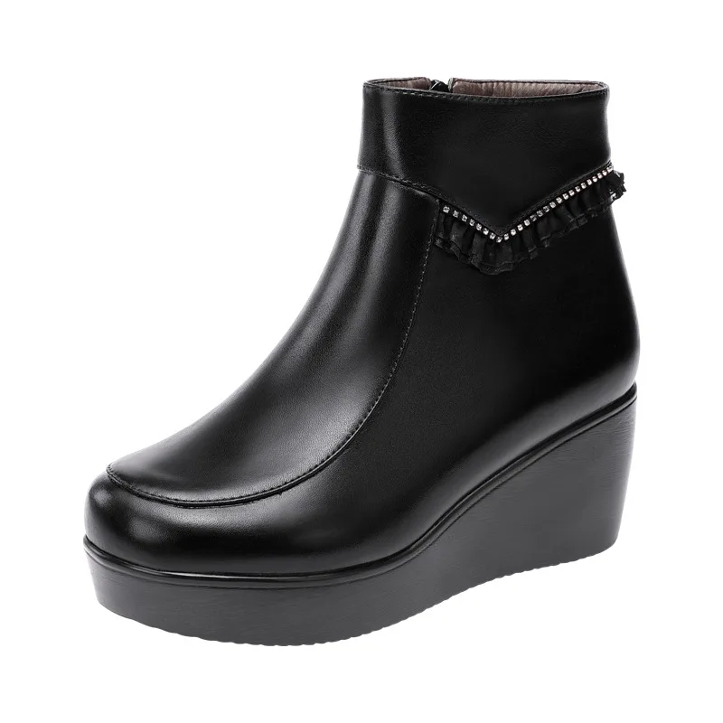 

Маленькие женские ботильоны на среднем каблуке, размеры 32-43, сезон осень-зима, женская обувь 2021, теплые ботинки с коротким плюшем на танкетке...