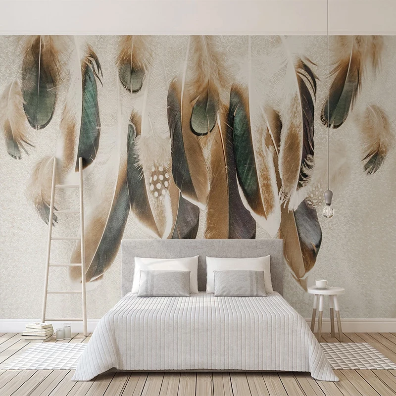 Papel de pared de pintura al óleo de pluma creativa 3D, foto personalizada, diseño Interior moderno, Mural de decoración para comedor, dormitorio y sala de estar