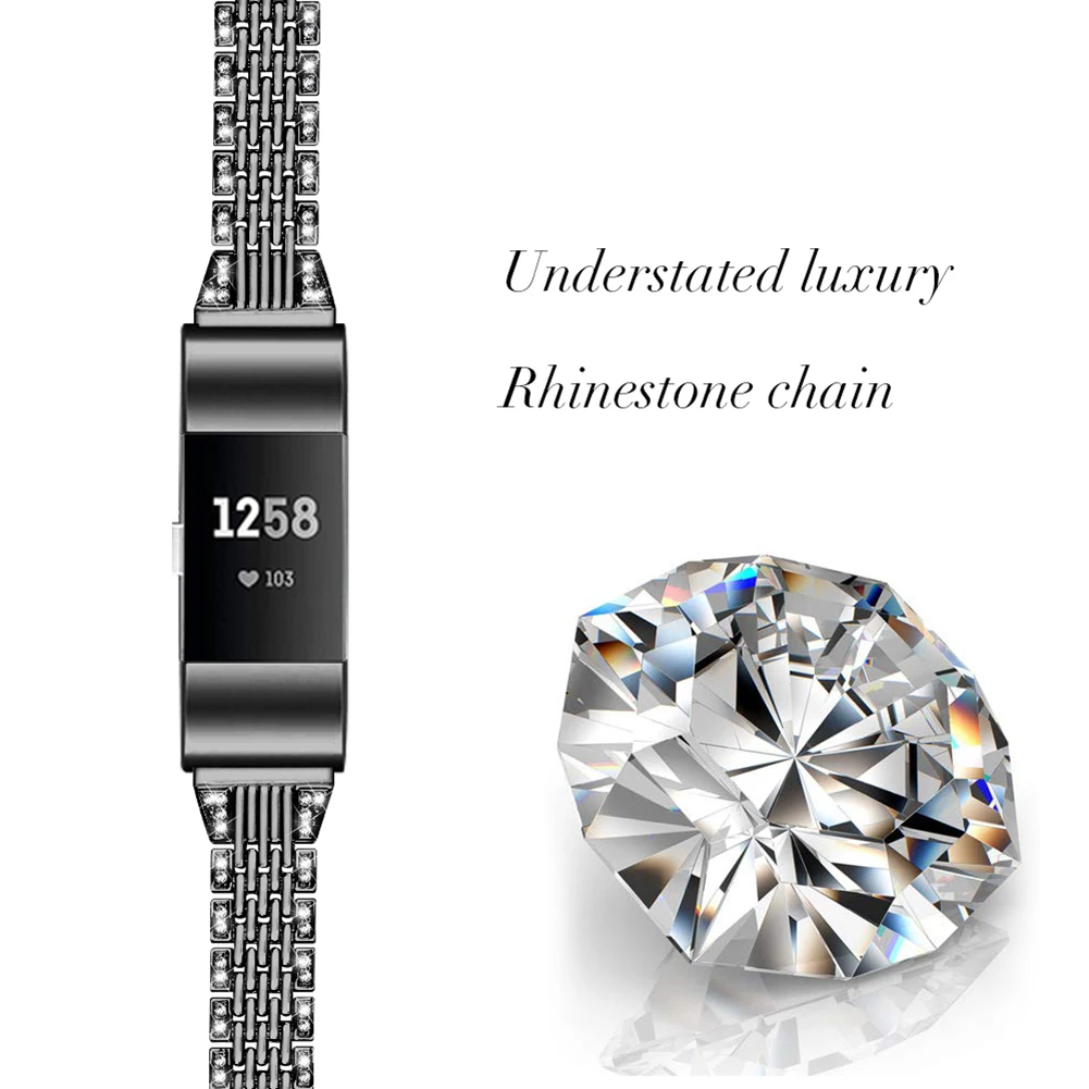 

Stainless Steel Rhinestone Watch Band Replacement Strap for FitbitCharge 2 VH99