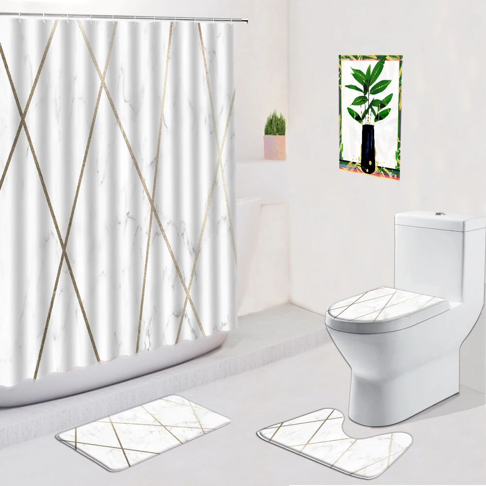 Цветная мраморная занавеска для душа ванной комнаты 4 шт. в комплекте фланелевый