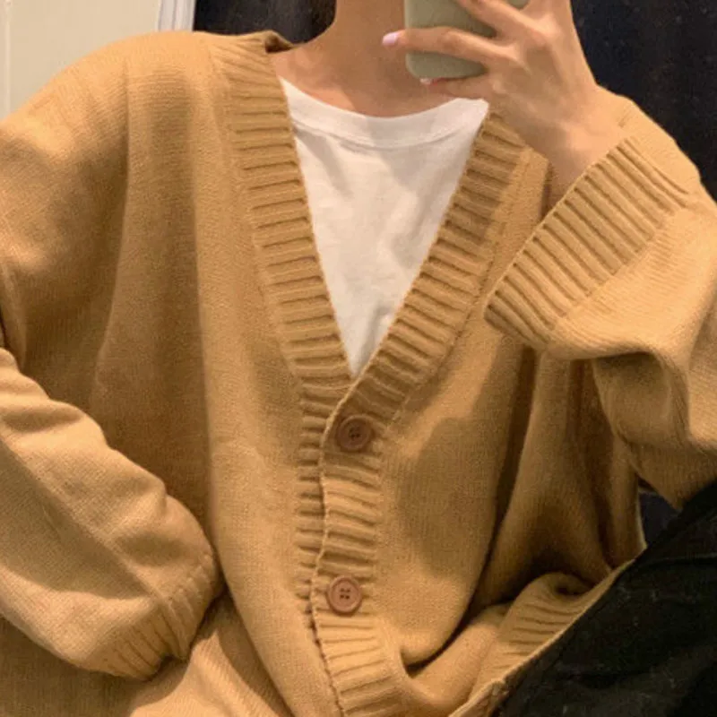 

Women Cardigan Autumn Simple Solid Daily Elegant Loose Knitted Sweaters Female All-match Retro Leisure Students Cozy Ulzzang New