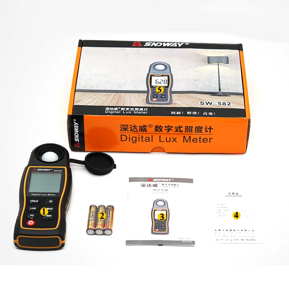 SW582 цифровой измеритель освещенности Высокоточный дисплей ручной фонарь тест HD с