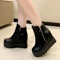 autumn winter chelsea boots women 2021 black leather zip platform ankle boots for women plush chunky punk gothic shoes