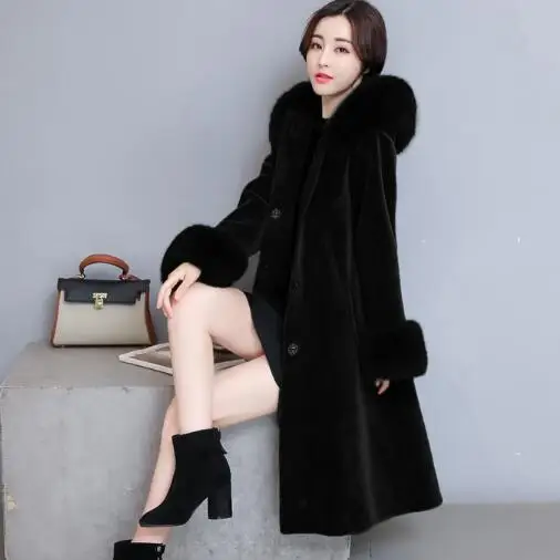 2020 зимнее кашемировое меховое пальто женская теплая куртка с капюшоном из