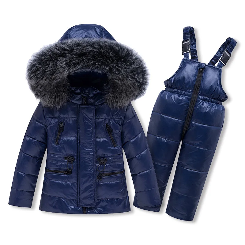 

-30 Russia Winter Jacket for Girls Boys Coats Outerwear Warm Duck Down Kids Boy Clothes Parka + Overalls Ski Snowsuit