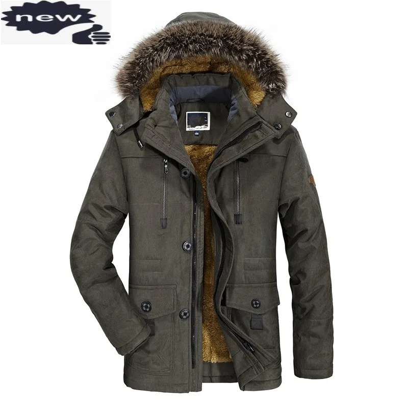

Winter Mens Warm Lining Parka Fur Collar Hoody Mid Long Jacket Plus Size 7XL Windbreaker Overcoat Safari Style Man Parkas