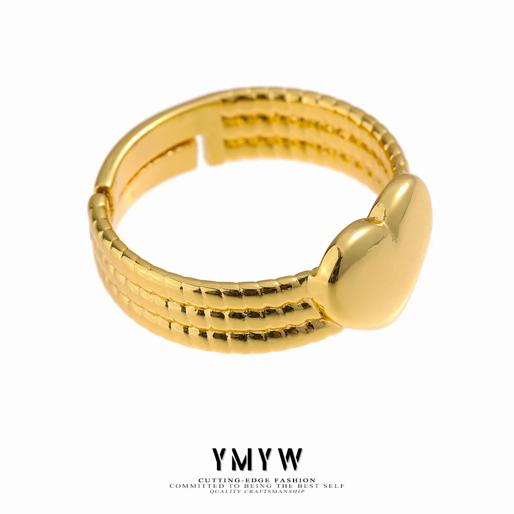 

YMYW Heart Ring Texture Copper 14 K Plated Round Gold Ring Trendy Romantic Jewelry Adjustable Women Wedding Gift Anillos Mujer