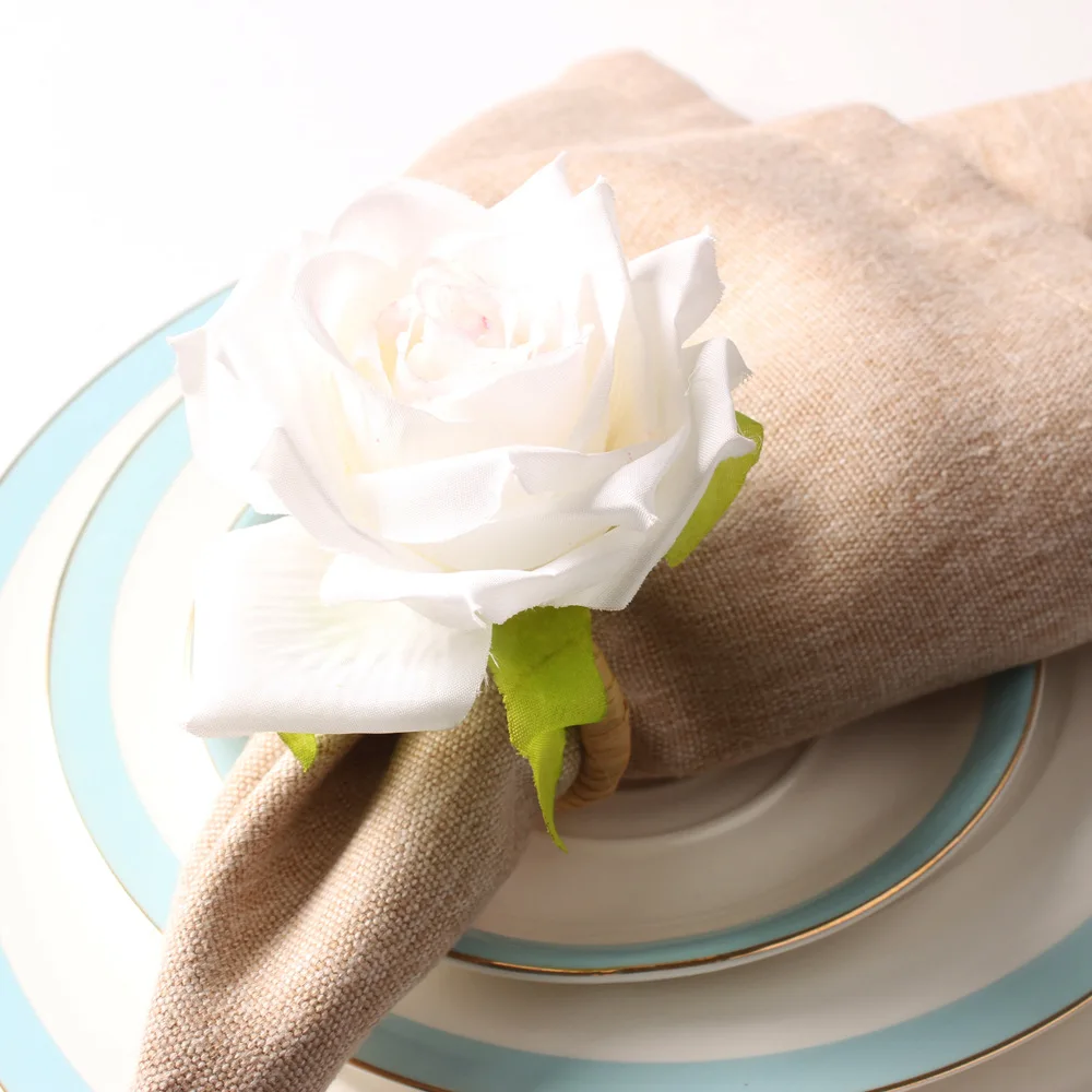 

6pcs Wedding Rose Napkin Ring Flower Napkin Ring Feel Simulation Flower Napkin Buckle