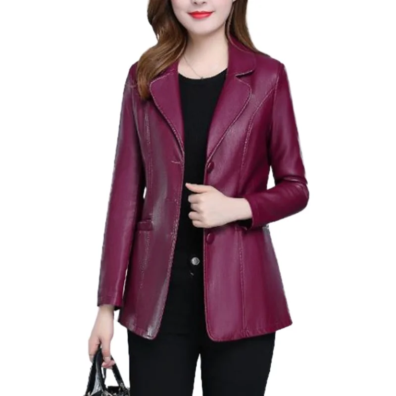 

Women Leather Jacket 2021 Autumn Spring Womens Coat Korean Fashion Slim Clothing Red Black Veste En Cuir Femme Chaqueta Mujer