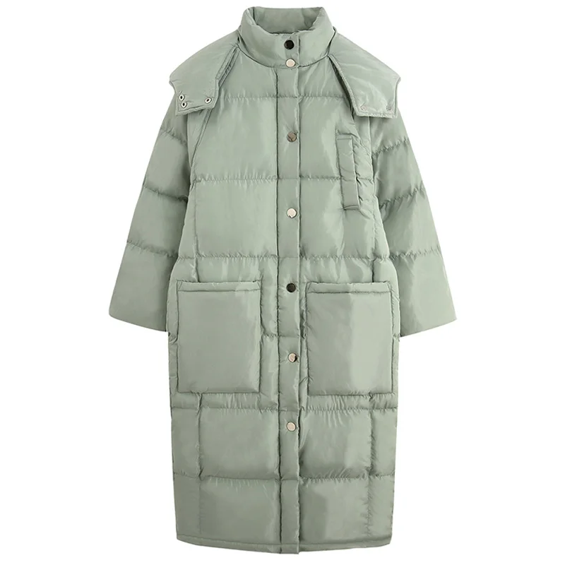 

Long Down Cotton Jacket Women Parka Loose Warm Coat Winter Female Hooded Long Sleeve Winter Clothes Ladies Padded Outerwear 2021