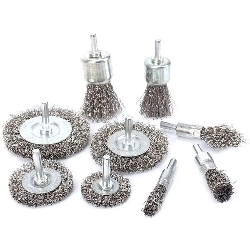 

9Pcs Wire Brushes Wheel Kit for Drill with 1/4 Inch Shank 0.3mm for Removal of Rust Corrosion Paint