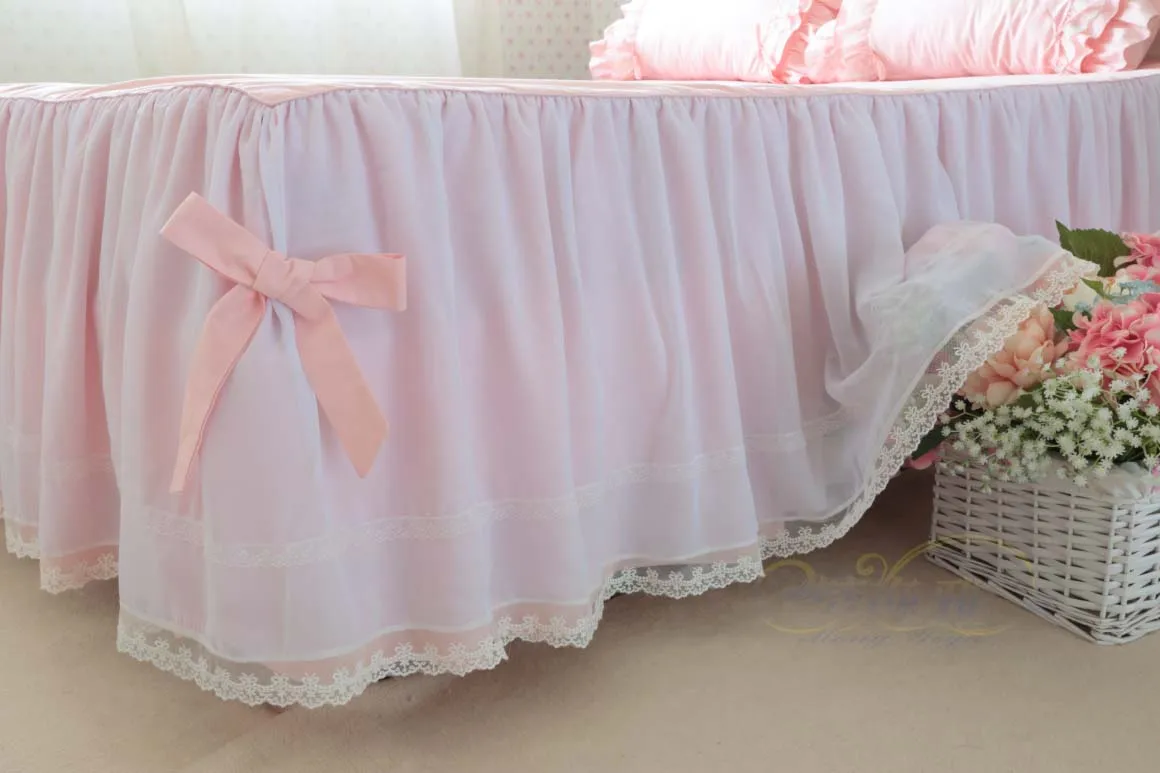 Комплект постельного белья розовый хлопок саржа Корейская принцесса оборки слой