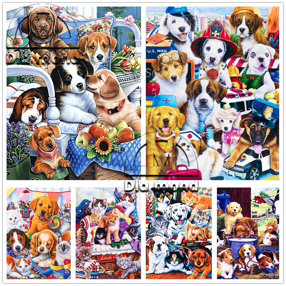 

Full Drill Diamond Painting Dog Cat Pig Animal 5D Diy Diamond Embroidery Art Cross Stitch Cartoon Farm Scenery Mosaic Wall Decor