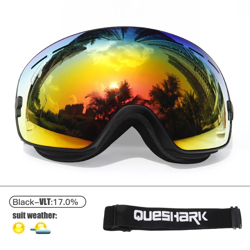 Black Red Queshark лыжные очки двухслойные UV400 Анти-туман большие Лыжные маски очки для катания на лыжах мужчины женщины снег сноуборд очки - Цвет: Black Red