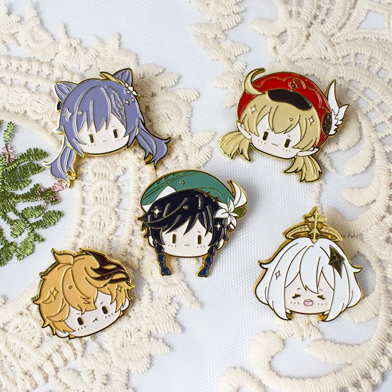 

Game Genshin Impact Metal Badge Brooch Barbatos Klee Keqing Pamon Tartaglia Badges Cosplay Props 5 Types