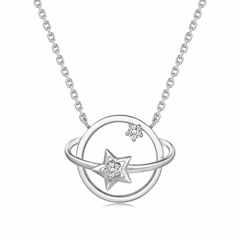 

S925 Sterling Silver Planet Necklace Female Korea Style Simple Niche Design Rose Gold Clavicle Set Chain