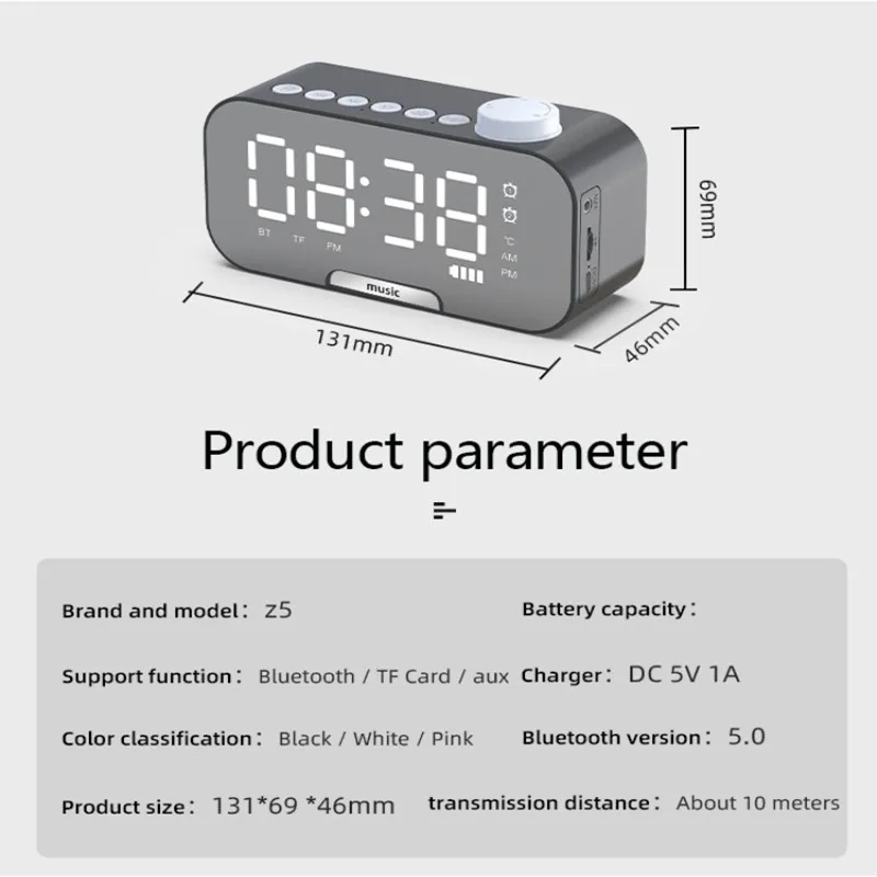 Wireless Bluetooth-compatible Speaker Clock Display FM Radio TF Card Playing Outdoor Multi Function Music Alarm |