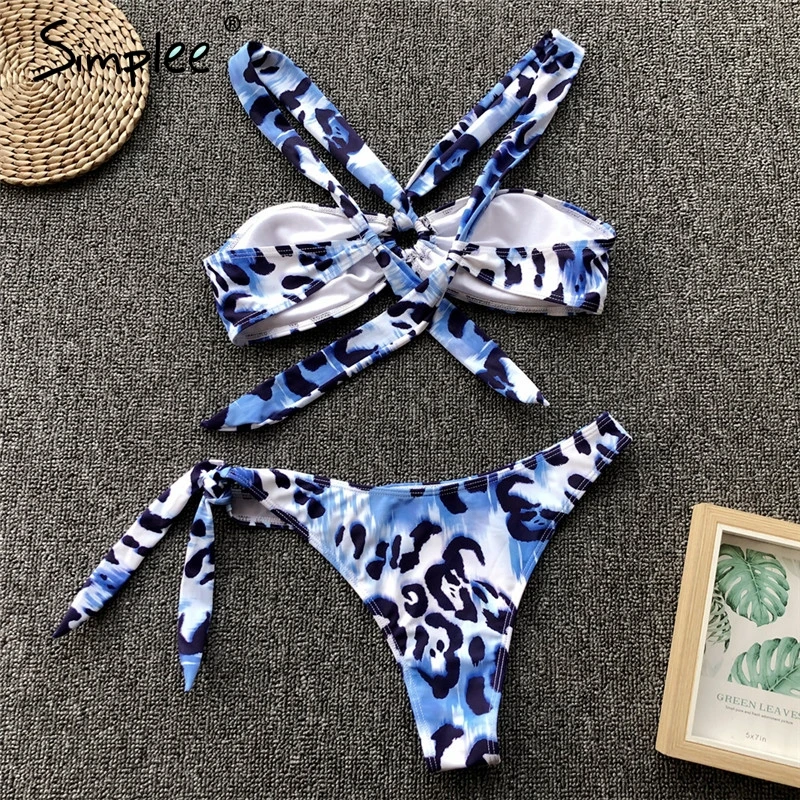 Женский купальник Simplee с леопардовым принтом привлекательное бандо бикини пуш ап