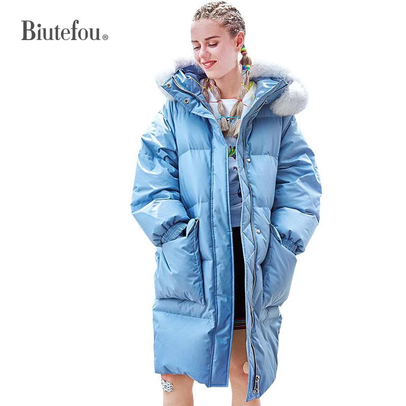 2019 зимние толстые пуховики с меховым воротником женские милые теплые длинные