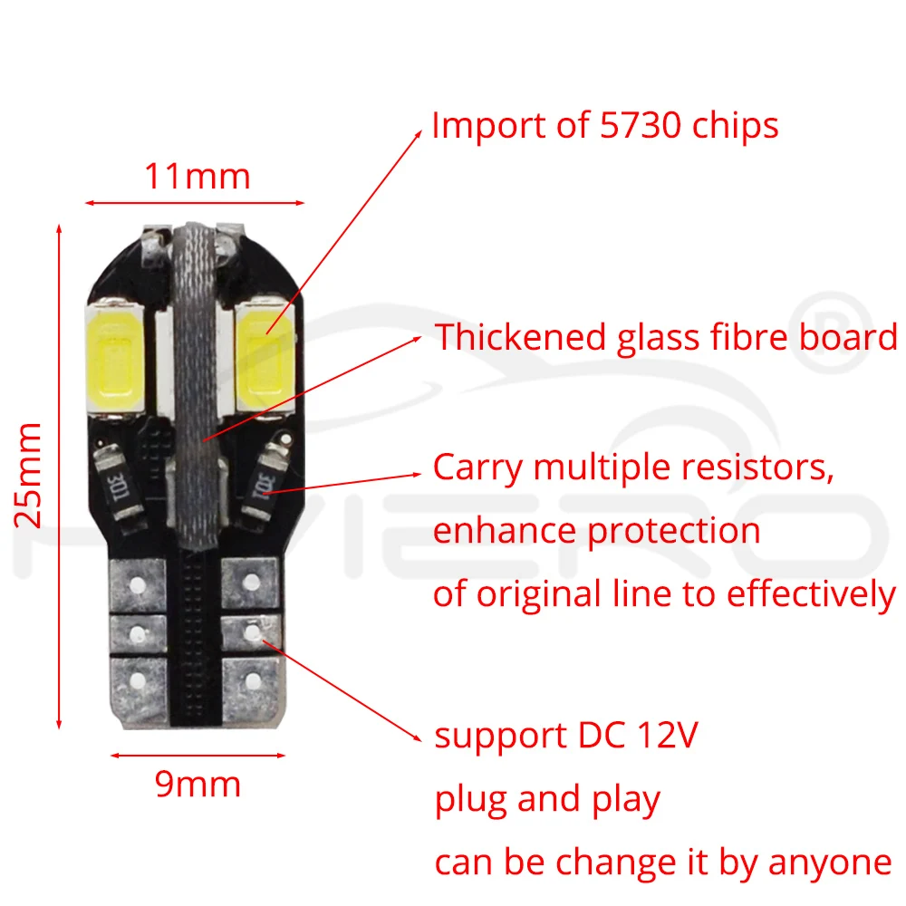 10X T10 W5W Автомобильный светодиодный интерьер 8Led Canbus Белый красный указатель