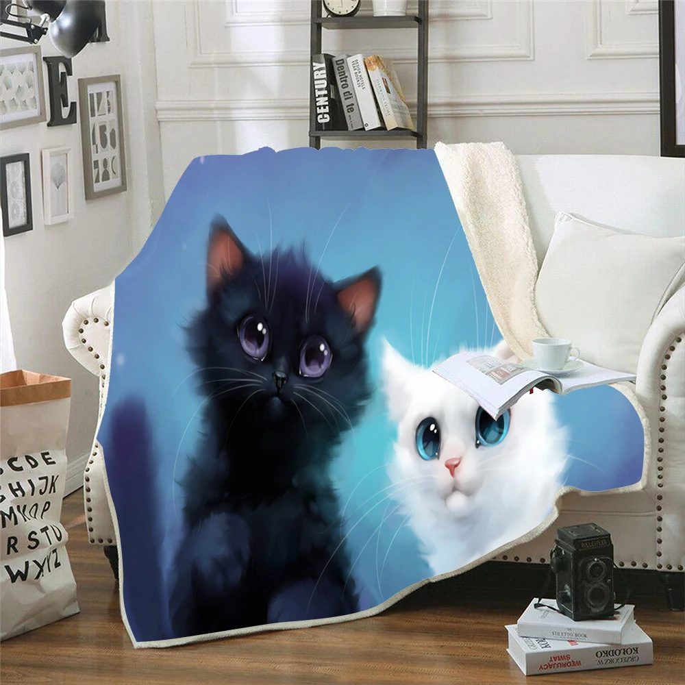 

Winter Bed Blanket Cartoon Cat Print Bed Plaid Warm and Soft Plaid on The Sofa Nap Blanket Plaid Noel Throwing Blanket Flannel