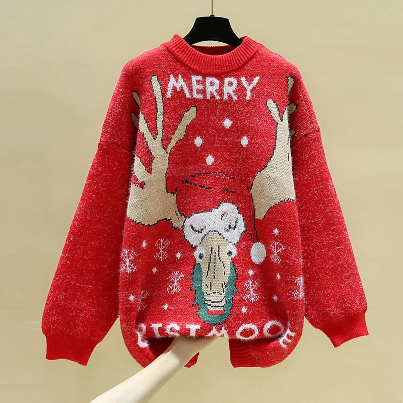 

Korean Women Sweater Winter Long Sleeve Christmas Festival Clothing Cartoons Pattern Women'S Homesuit Sweater Pull Femme 2021