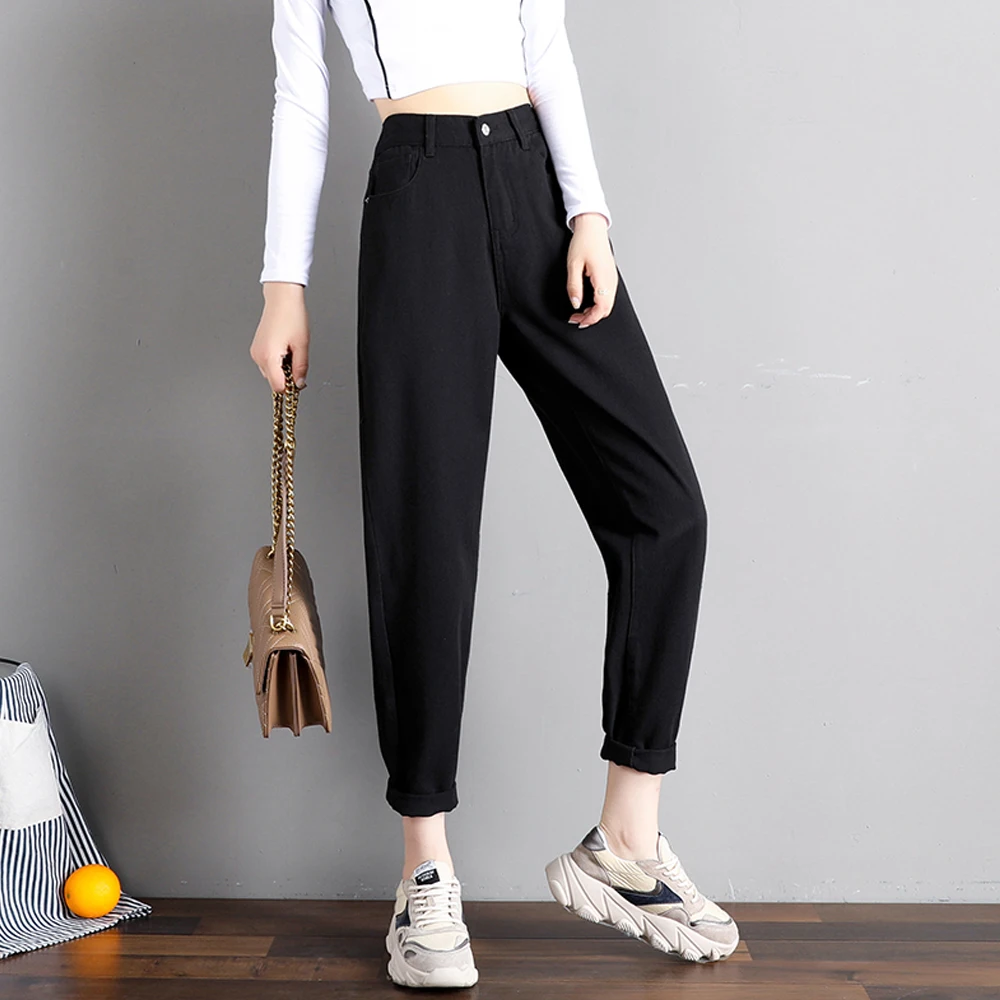 Women Jeans Elastic Waist Denim Pants Straight Trousers Ladies Casual Streetwear Mom Spring Autumn Ankle Length | Женская одежда