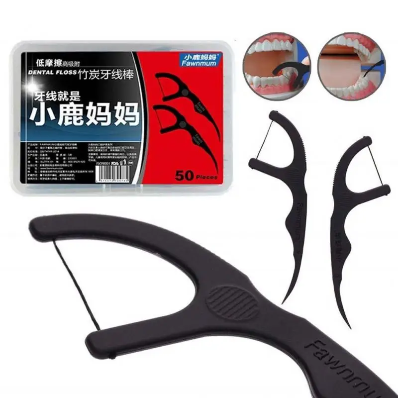 50 шт. зубная нить уголь бамбука черный палка для размещения между прутьями ухода
