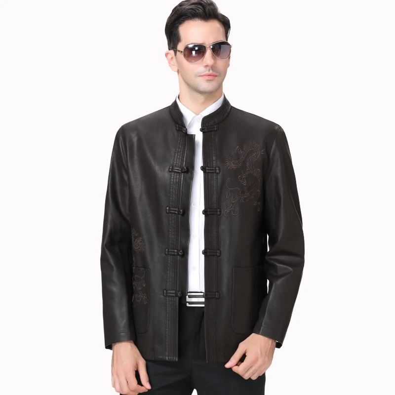 Chinese Style Men PU Bomber Jackets Coats Motorcycle Biker Faux Leather Jacket Autumn Winter Clothes Male Classic Thick Coat | Мужская