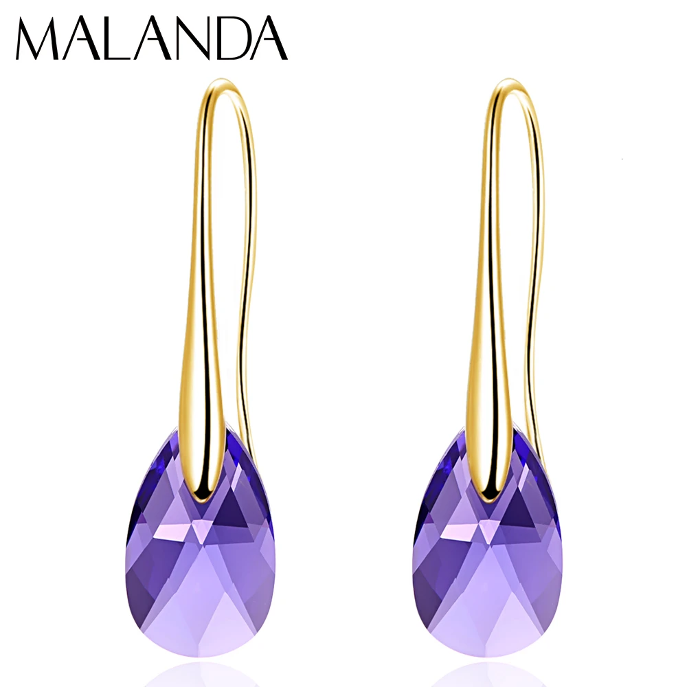 G-Crystal-Tanzanite Серьги-капли с кристаллами Swarovski для женщин, новая мода, Золотой пирсинг, висячие серьги, свадебные украшения, подарок для девушек - Окраска металла: G-Crystal-Tanzanite