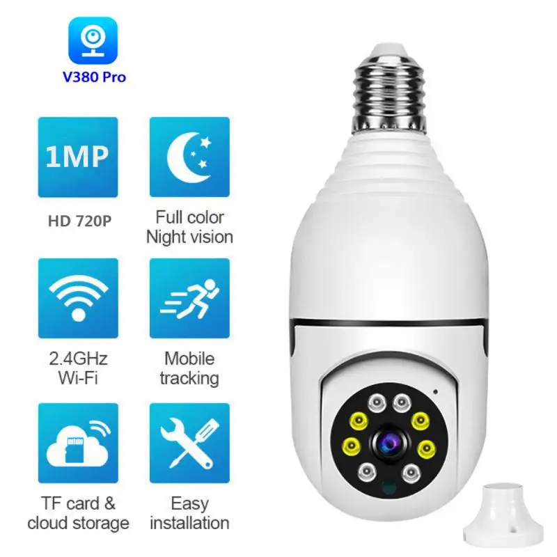 

720P E27 Bulb Wifi Camera 1MP Wireless IP Camera Motion Auto Tracking Full Color Night Vision Two Way Talk Baby Monitor Camera