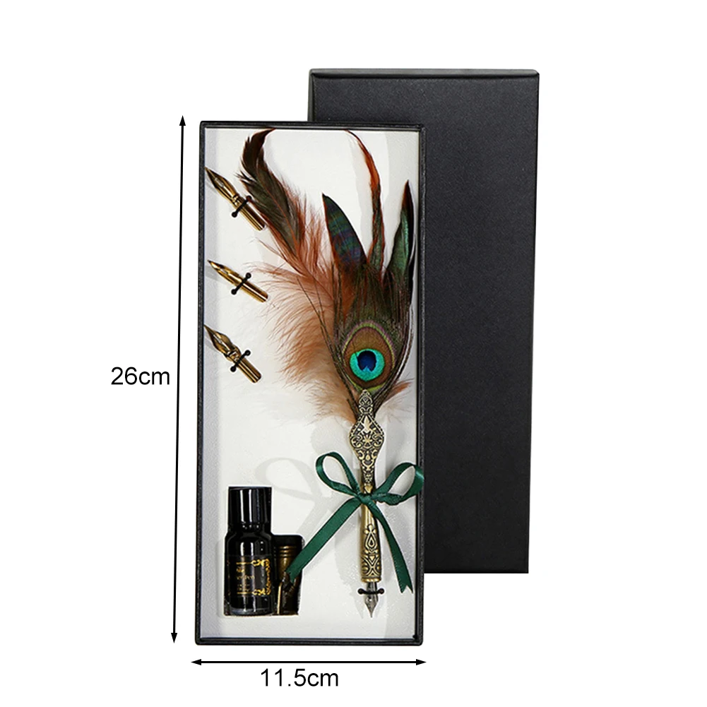 

Vintage Quill Feather Dip Pen Fountain Writing Ink Gift Box Feather Dip Pen Set Gift Calligraphy Stationery Tool