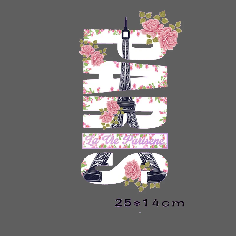 Flower Eiffel Tower Letter Heat Transfer Sticker Iron On Paris for Clothing Europe Style Thermal Stickers Diy Girls Dress | Дом и сад