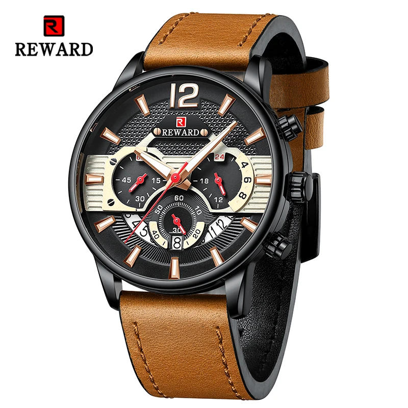 

Dropshipping Reward Men Wristwatches Business Waterproof Anti-glare Glass Quartz Watch Male Chronograph Wrist Watches for Man