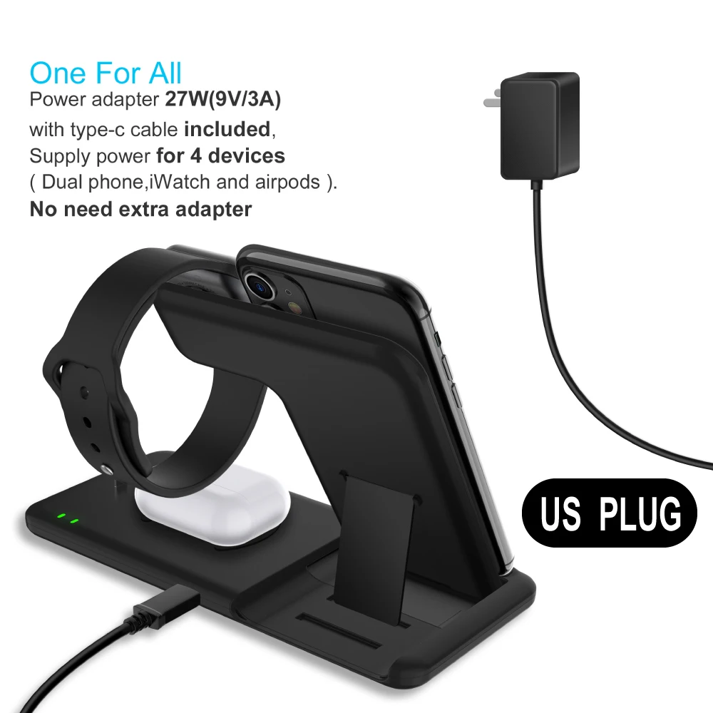 Умное Беспроводное зарядное устройство 4 в 1 Qi для iPhone 11 Pro Max XS XR 8 15 Вт USB быстрая
