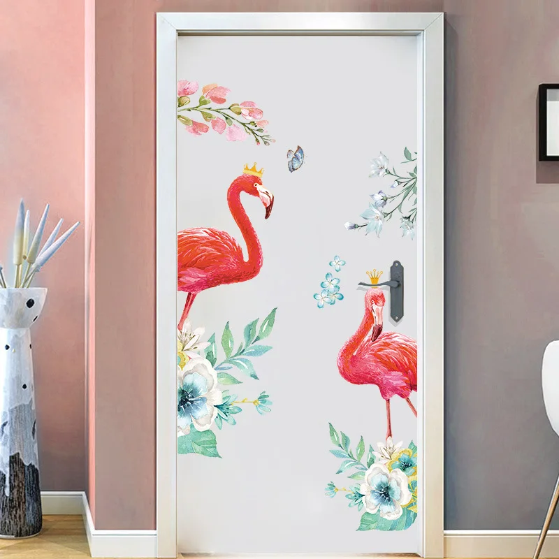 

Love Flamingos Wall Stickers For Living Room Home Decoration Background Door Decal Pvc Plane Animal Mural Diy Wallpaper Rushed