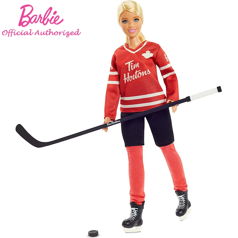 

Original Barbie Toys Tim Hortons 12 Inch Wearing Hockey Uniform Blond Hair Girl Sport Accessory GHT51 For Kid Birthday Toy