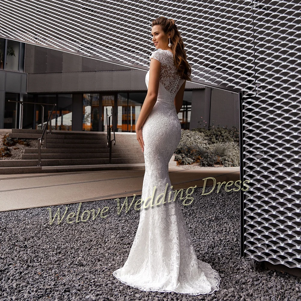 Luxury 2 in 1 Detachable Wedding Dress 2021 White Mermaid Bridal Gowns For Bride O Neck With Short Sleeves Button Back Vestidos | Свадьбы и