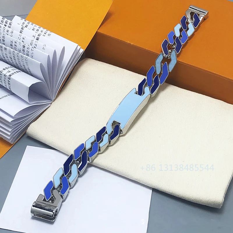 

Новый браслет в стиле хип-хоп с имитацией кристаллов и эмалью роскошный брендовый оригинальный мужской браслет из кубинской цепи с макарон...