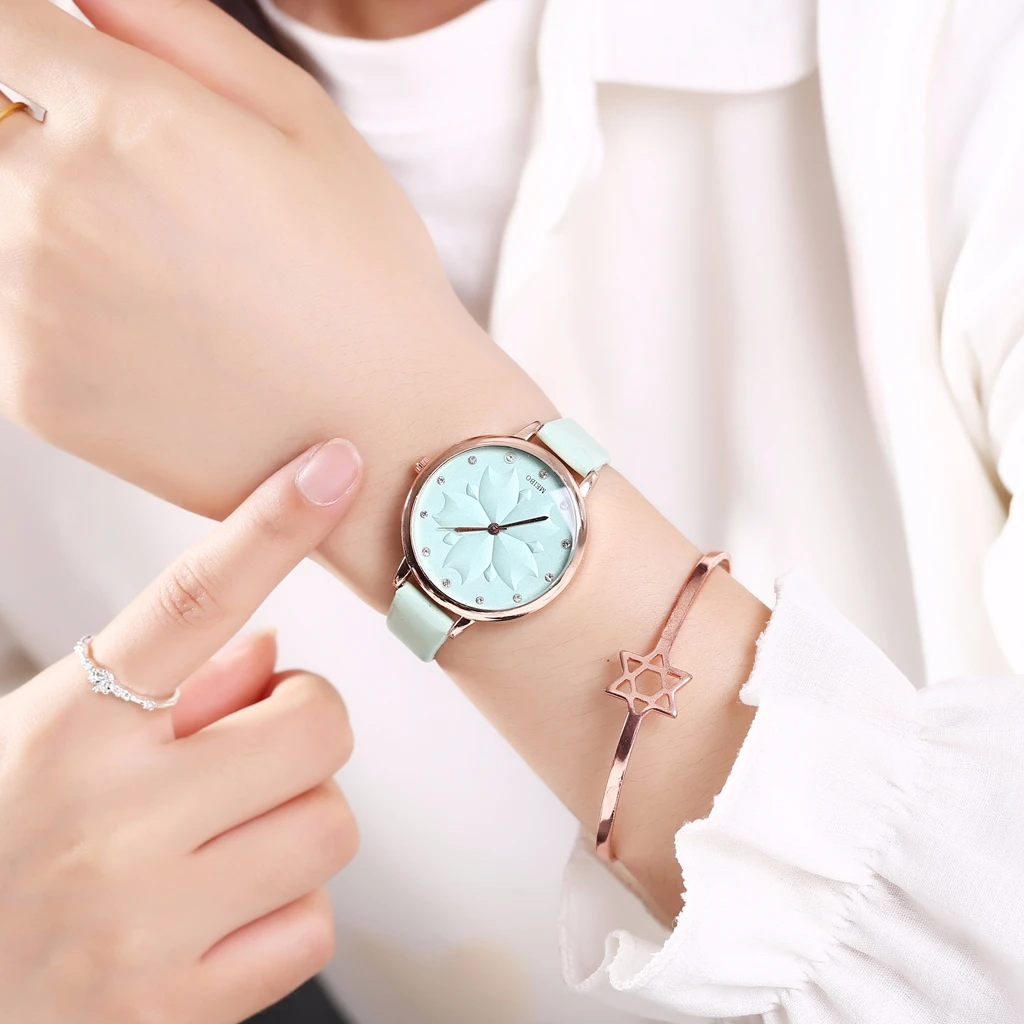 Часы женские кварцевые аналоговые с цветком и кожаным ремешком 2019|Женские