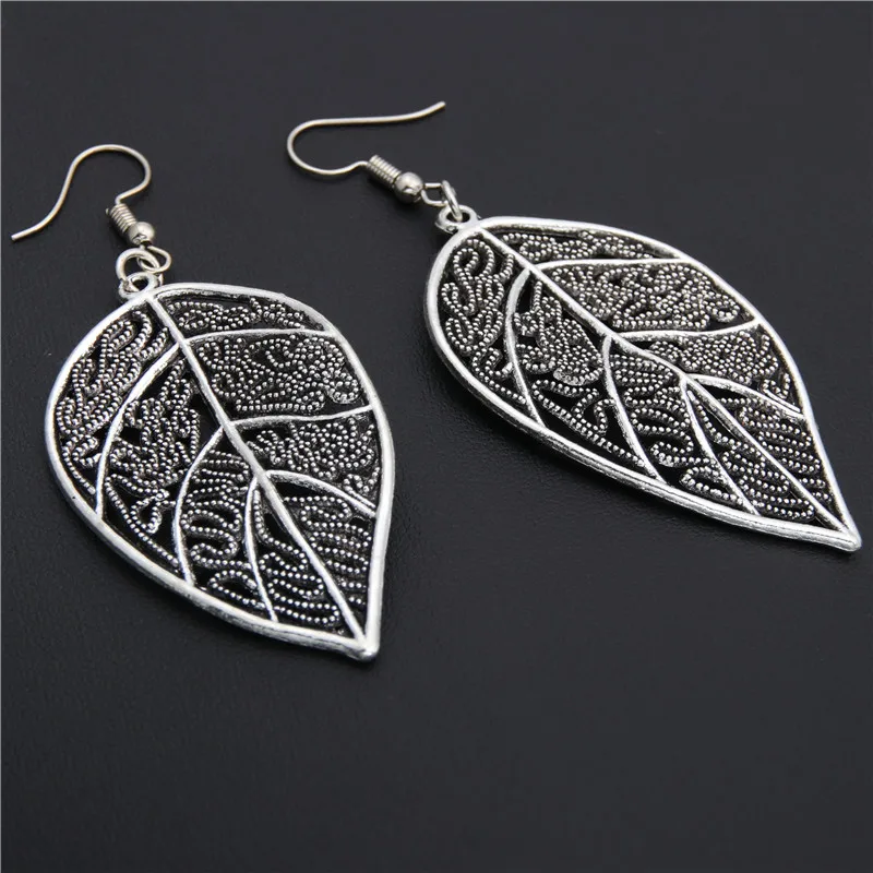 1 пара натуральный серебристый цвет листья полые серьги для женщин лист дерева