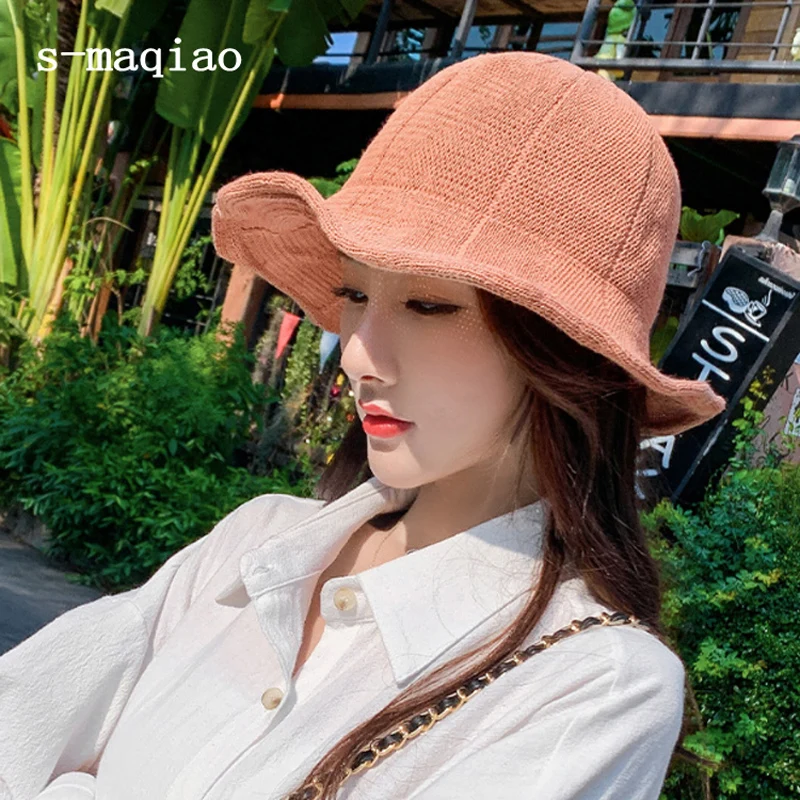 

Women Summer Cotton Straw Hat Beach Sun Hat Foldable Floppy Outdoor Travel Wide Brim Sun Protection Cap Crochet Fisherman Hat