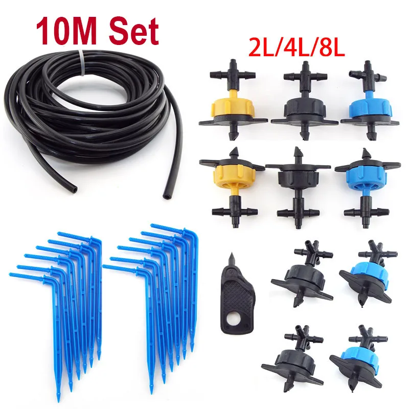 

10M Watering Drip Irrigation Set 2L 4L 8L With 2-way 4-way Drip ArrowTransmitter Greenhouse Potted Plants Irrigation System Kits