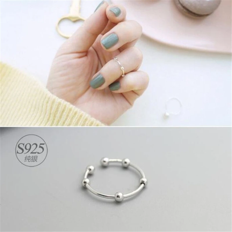 

Season Gate Silver Color Fashion Simple Round Beads Adjustable Size Open Ring for Woman Girls SR051