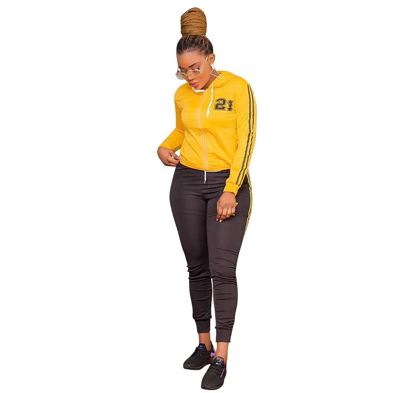 

HAOOHU Tracksuit 2pcs Women Set Jacket Hooded Top +Jogger Skinny Pants Two Pieces Sets Women Clothing Suits Female