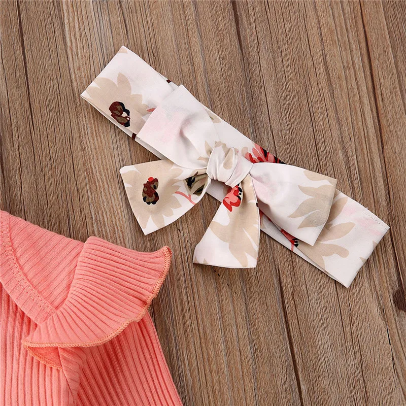 Осенне зимняя трикотажная одежда для маленьких девочек Штаны с цветочным