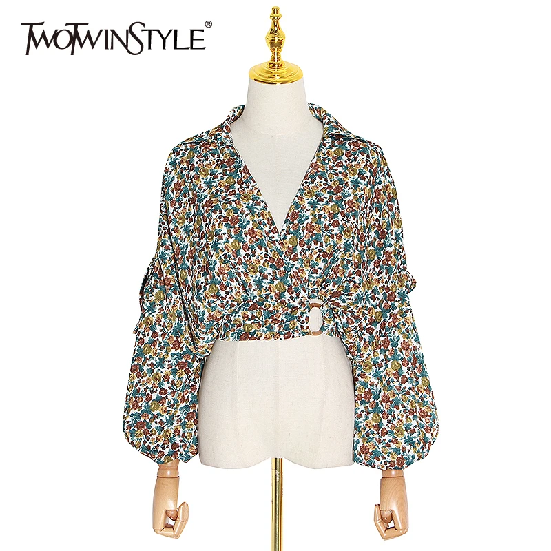 

Женская рубашка TWOTWINSTYLE, летняя, разноцветная, с V-образным вырезом, открытой спиной, длинными рукавами-фонариками, 2020