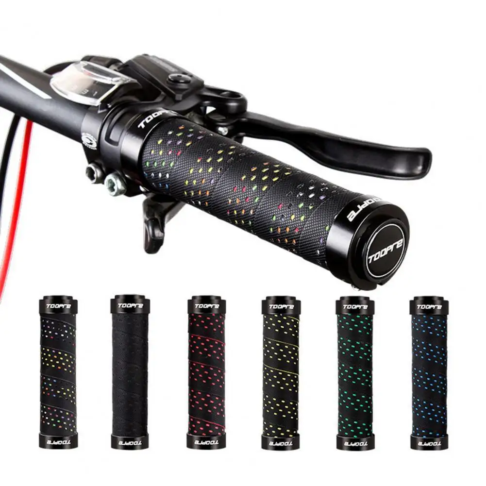

60% Discounts Hot 1 Set Colorful Holes Bike Handle Sleeve Anti-slip Faux Leather Handlebar Grips with Plug Breathable Holes