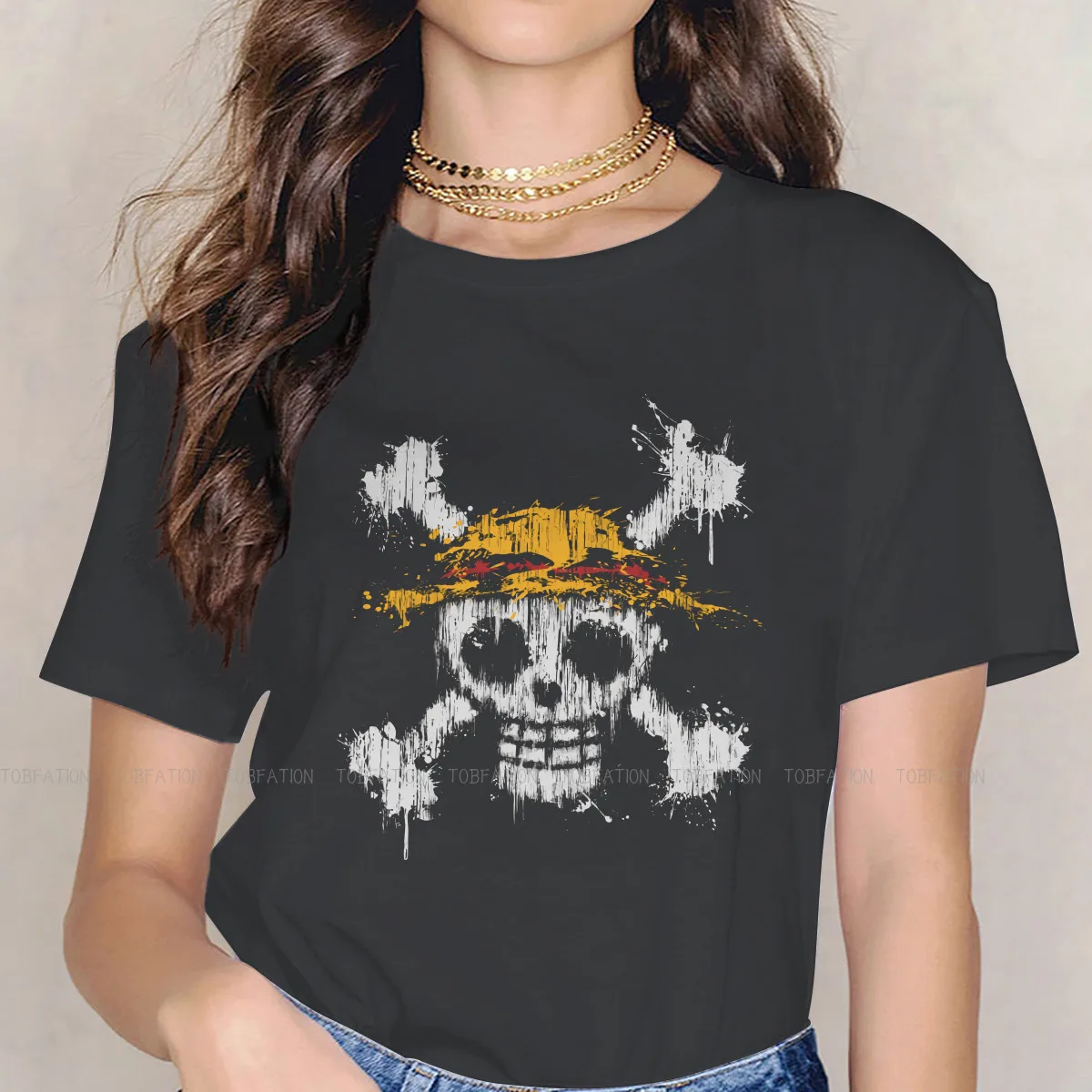 Женская хлопковая Футболка с принтом череп размеры до 4XL | одежда