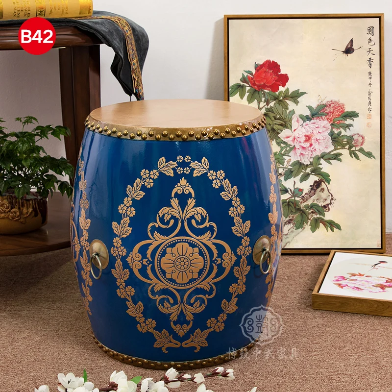 

Drum stool bedroom simple Chinese bed solid wood cowhide painted European sofa stool Guzheng stool